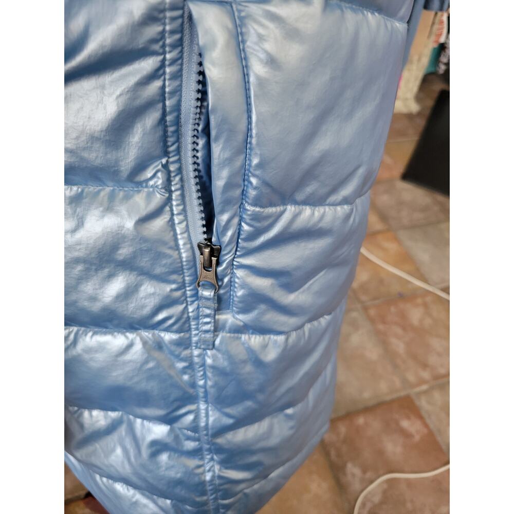 Lands End Blue Metallic Soft Puffer Parka Jacket Faux Fur Lined Girls XL 16 Coat - Picture 4 of 6